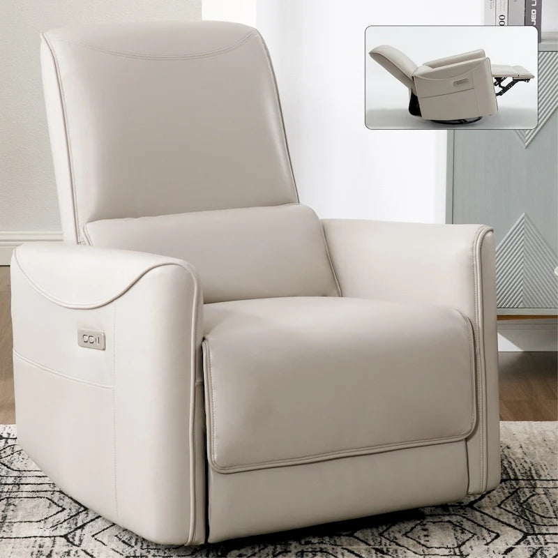 Fauteuil inclinable électrique pivotant et berçant, mécanisme de mouvement robuste avec ports USB et Type-C