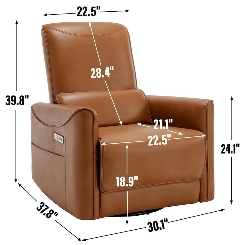 Fauteuil inclinable électrique pivotant et berçant, mécanisme de mouvement robuste avec ports USB et Type-C