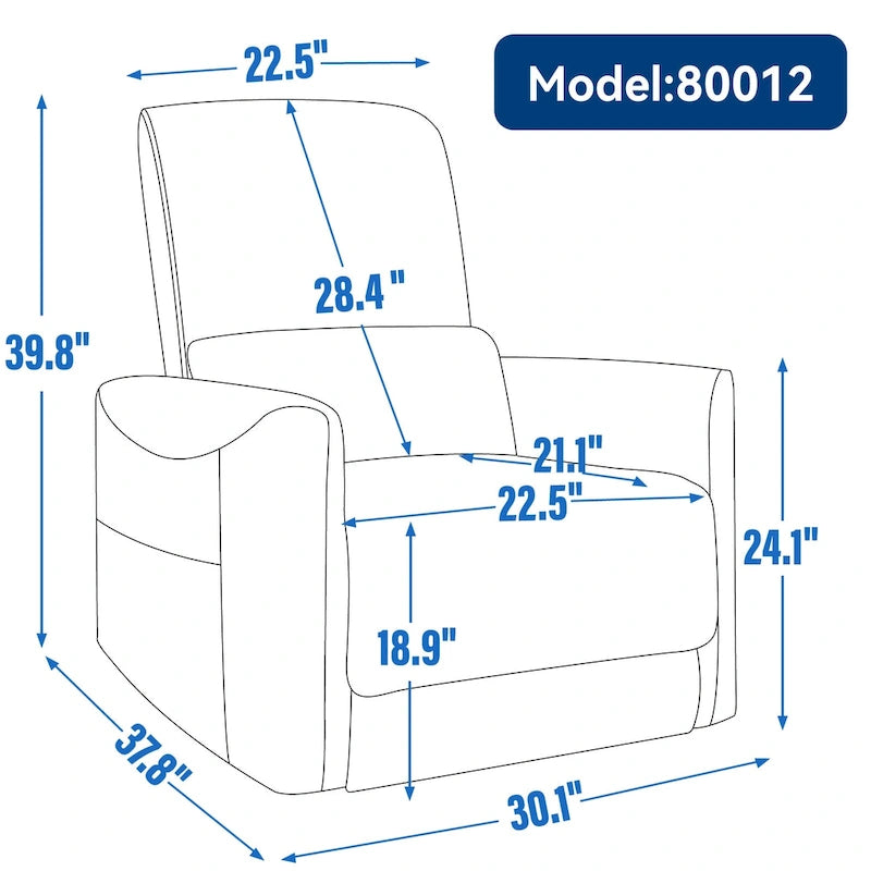 Fauteuil inclinable électrique pivotant et berçant, mécanisme de mouvement robuste avec ports USB et Type-C