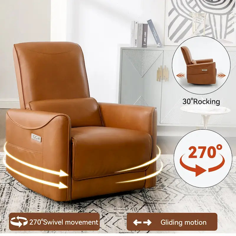 Fauteuil inclinable électrique pivotant et berçant, mécanisme de mouvement robuste avec ports USB et Type-C