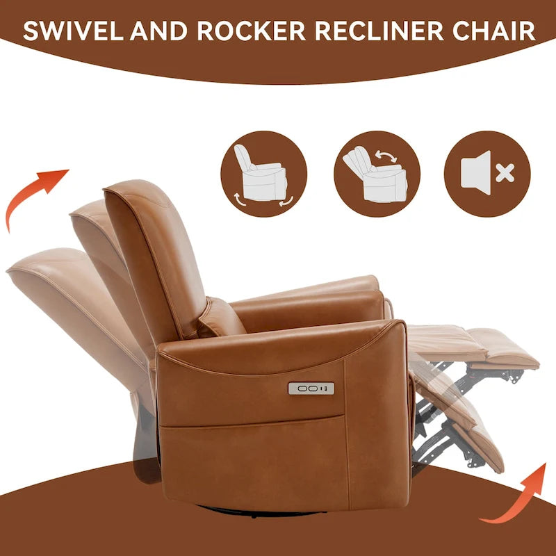 Fauteuil inclinable électrique pivotant et berçant, mécanisme de mouvement robuste avec ports USB et Type-C