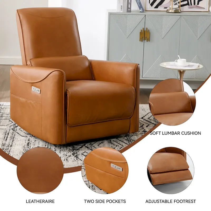 Fauteuil inclinable électrique pivotant et berçant, mécanisme de mouvement robuste avec ports USB et Type-C