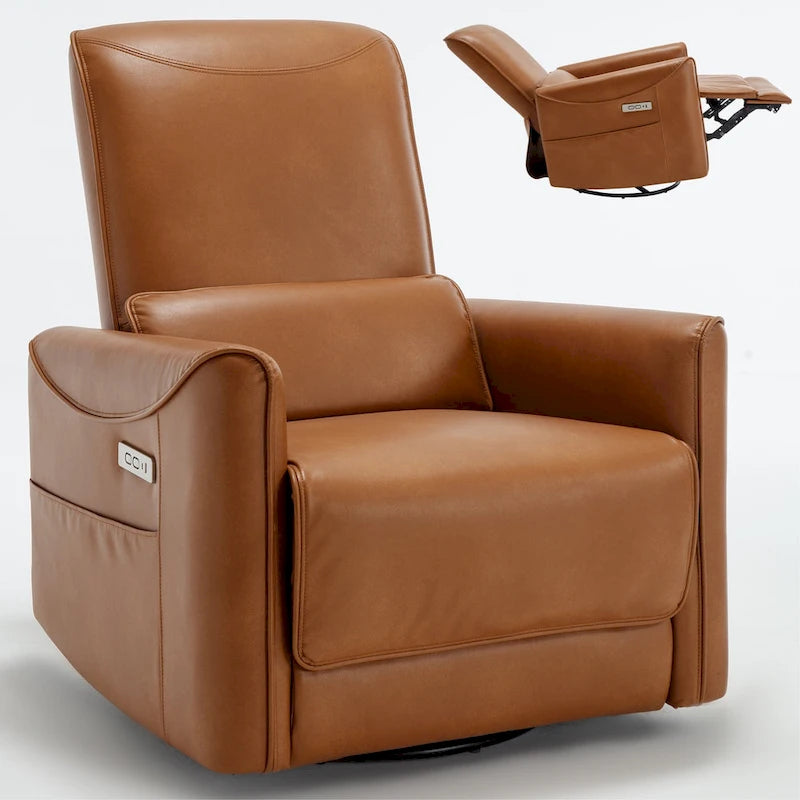 Fauteuil inclinable électrique pivotant et berçant, mécanisme de mouvement robuste avec ports USB et Type-C