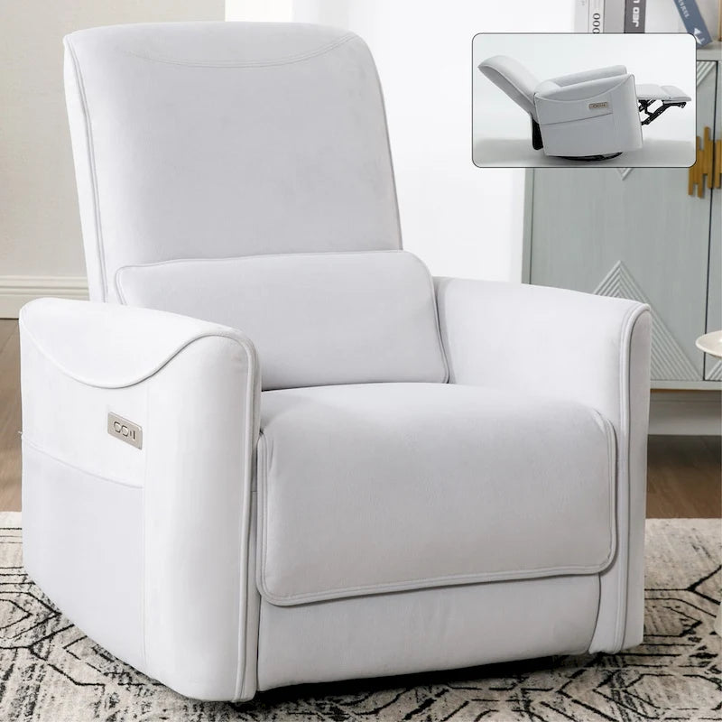 Fauteuil inclinable électrique pivotant et berçant, mécanisme de mouvement robuste avec ports USB et Type-C