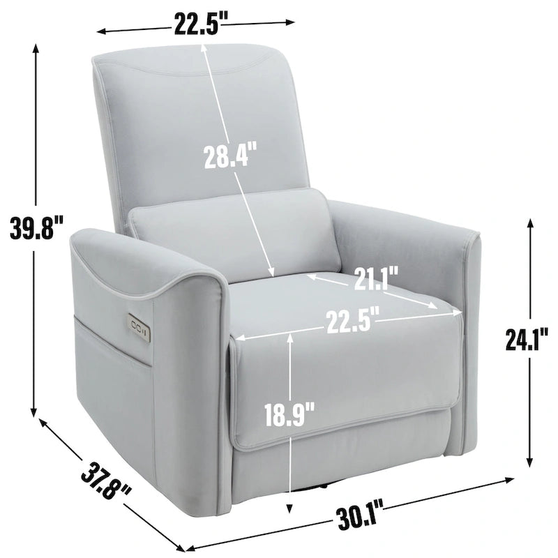 Fauteuil inclinable électrique pivotant et berçant, mécanisme de mouvement robuste avec ports USB et Type-C