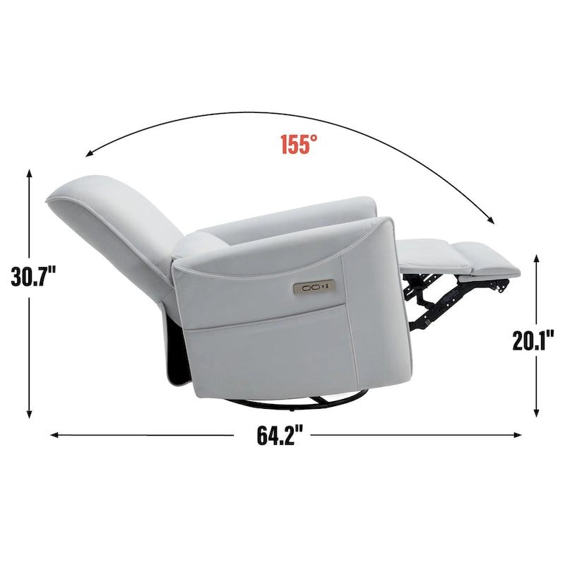 Fauteuil inclinable électrique pivotant et berçant, mécanisme de mouvement robuste avec ports USB et Type-C