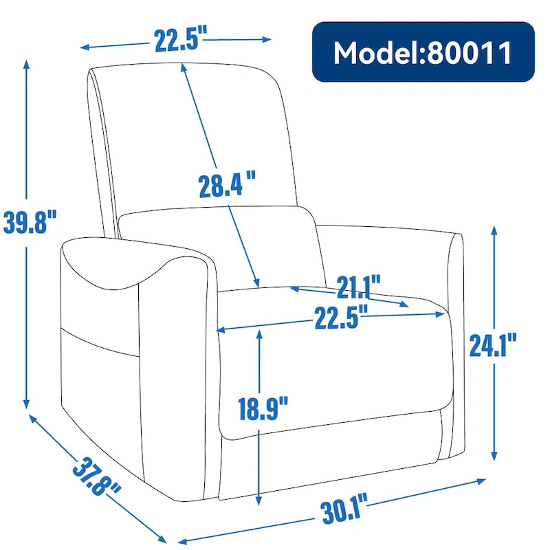 Fauteuil inclinable électrique pivotant et berçant, mécanisme de mouvement robuste avec ports USB et Type-C