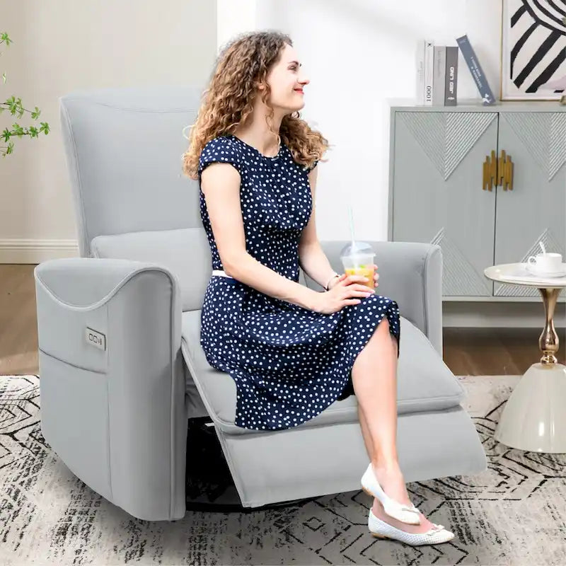 Fauteuil inclinable électrique pivotant et berçant, mécanisme de mouvement robuste avec ports USB et Type-C