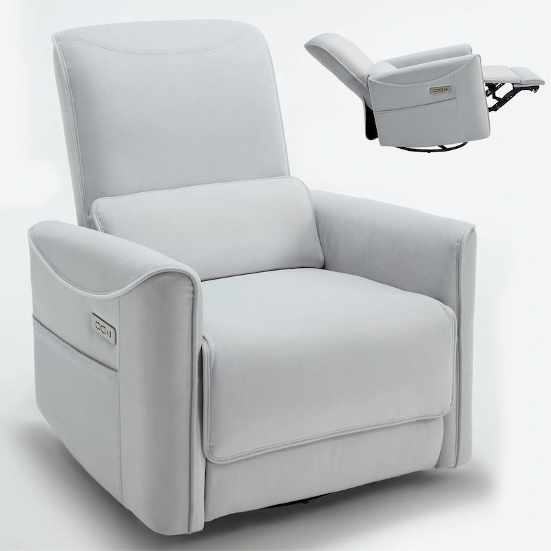 Fauteuil inclinable électrique pivotant et berçant, mécanisme de mouvement robuste avec ports USB et Type-C