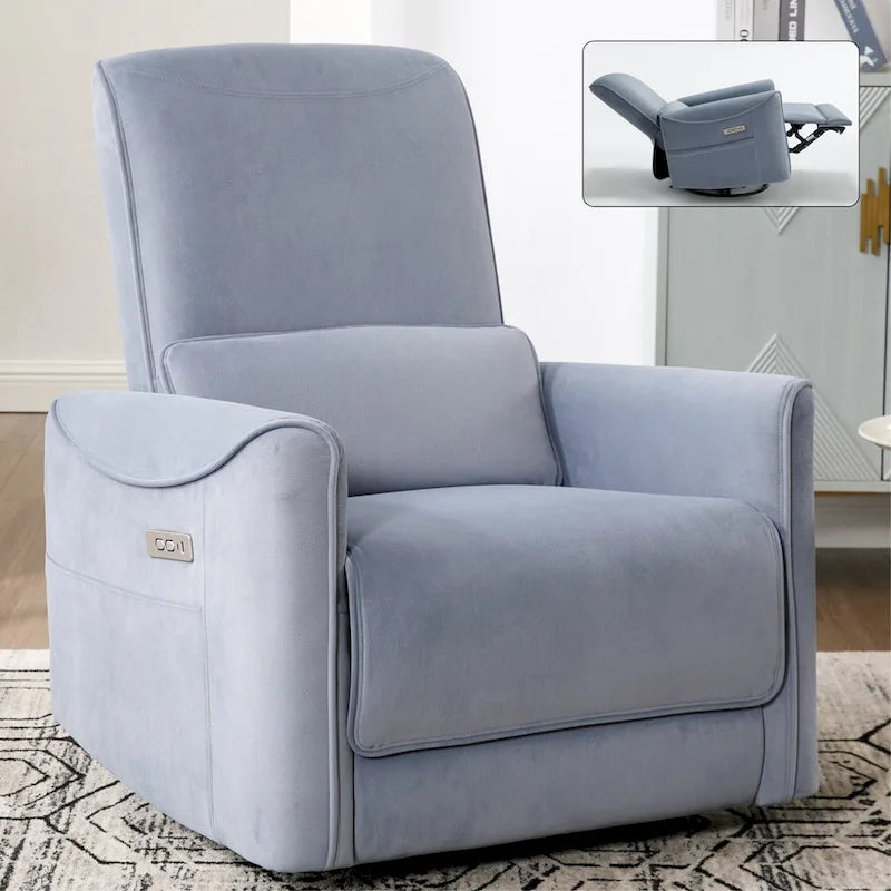 Fauteuil inclinable électrique pivotant et berçant, mécanisme de mouvement robuste avec ports USB et Type-C
