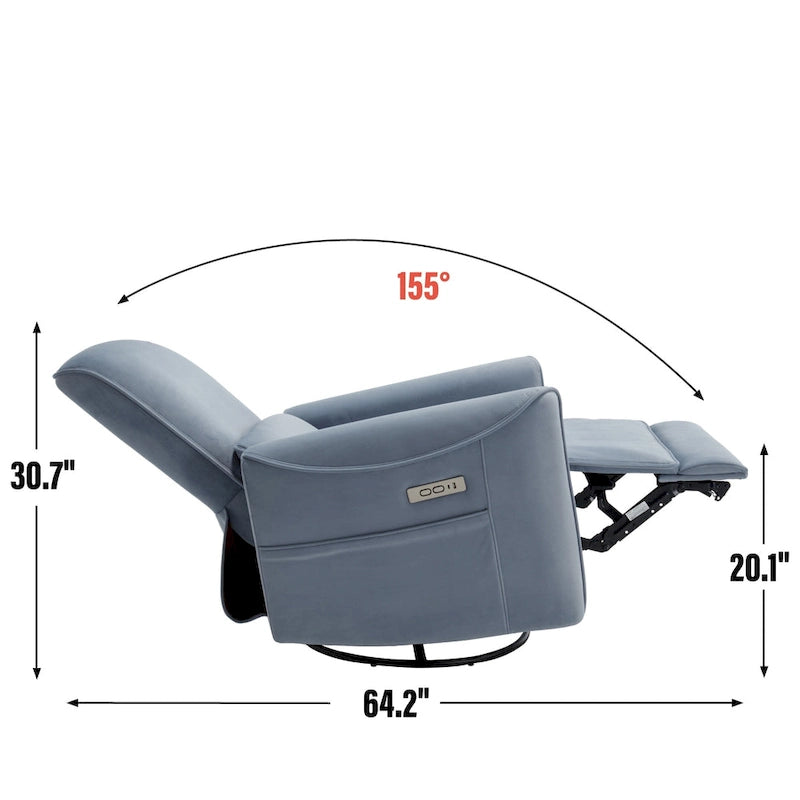 Fauteuil inclinable électrique pivotant et berçant, mécanisme de mouvement robuste avec ports USB et Type-C