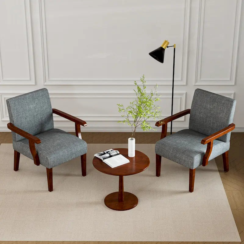 Fauteuils Gris 18.7 avec Table Ronde (Lot de 2)