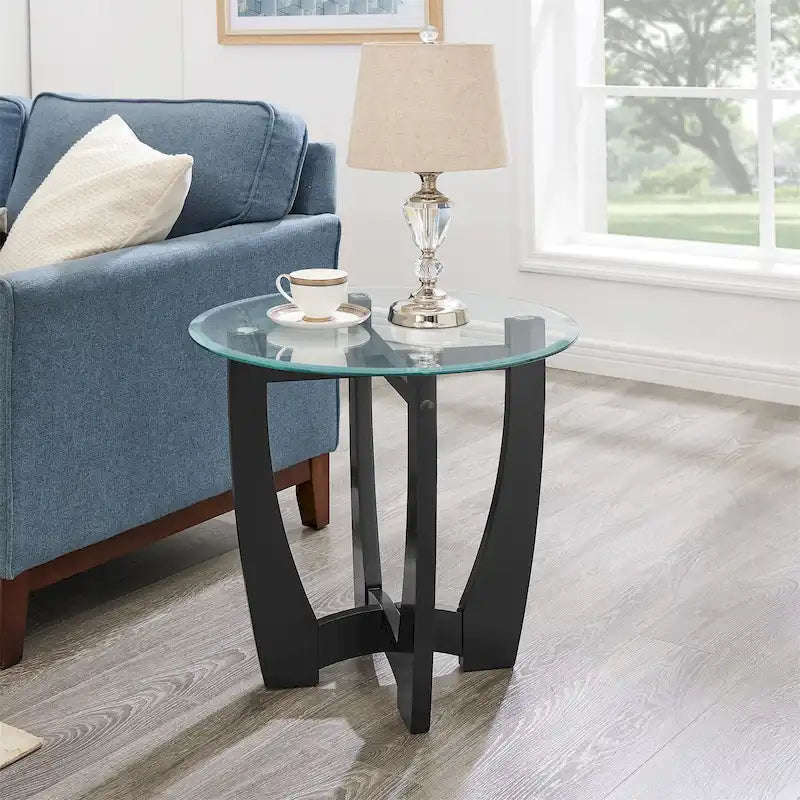 Table basse ronde en verre de 23,5 pouces