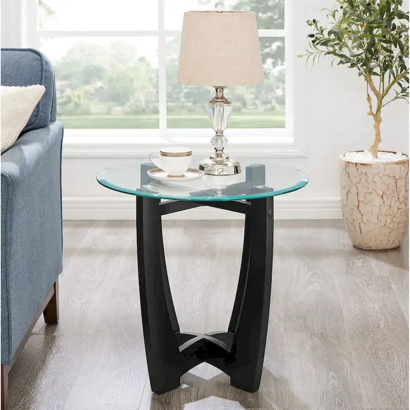 Table basse ronde en verre de 23,5 pouces