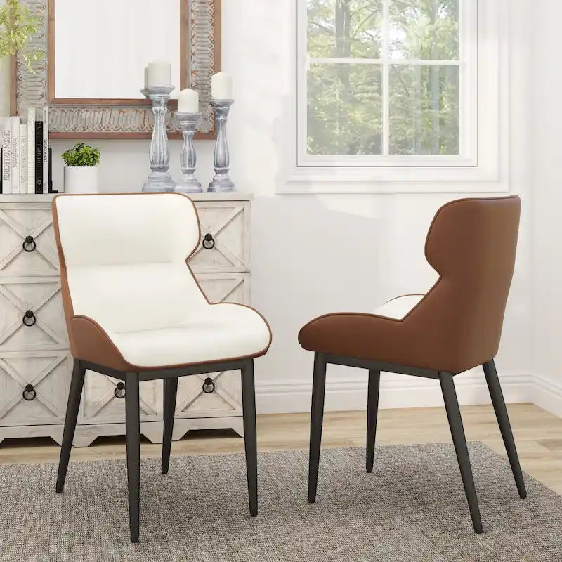 Lot de 2 chaises de salle à manger rembourrées, chaises modernes à dossier plein avec pieds en métal noir