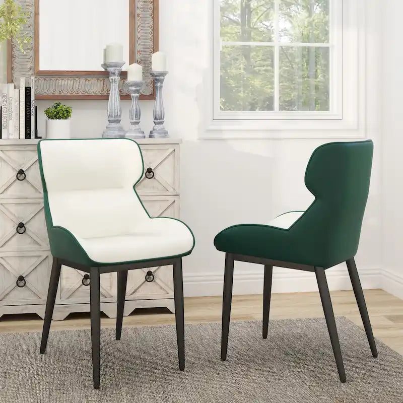 Lot de 2 chaises de salle à manger rembourrées, chaises modernes à dossier plein avec pieds en métal noir