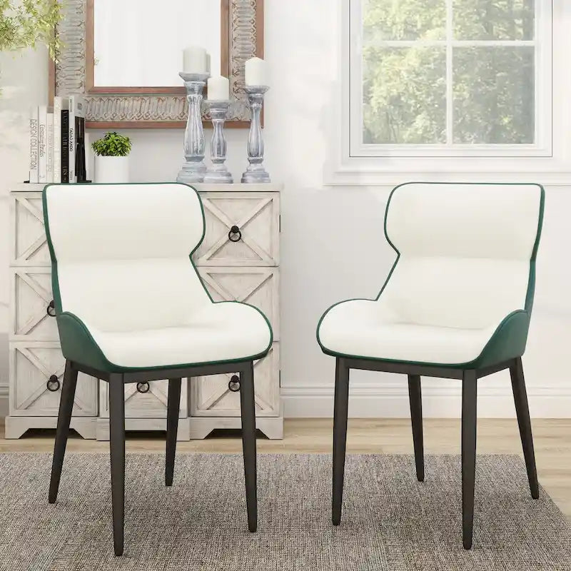 Lot de 2 chaises de salle à manger rembourrées, chaises modernes à dossier plein avec pieds en métal noir