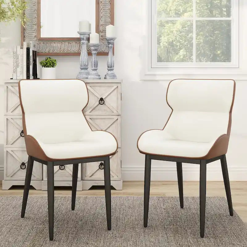 Lot de 2 chaises de salle à manger rembourrées, chaises modernes à dossier plein avec pieds en métal noir