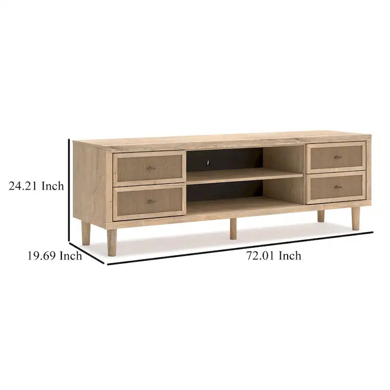 Grand meuble TV, 4 tiroirs, 2 étagères, bois marron, 183 cm