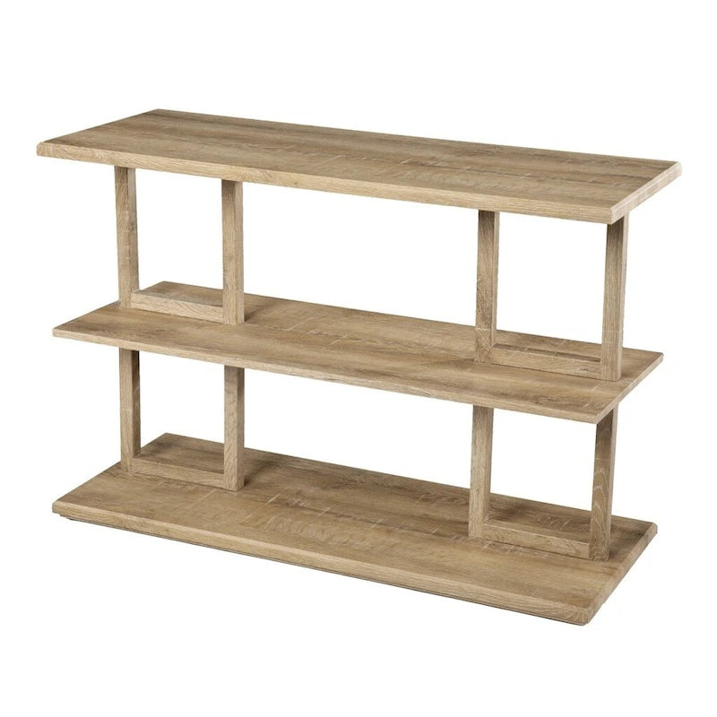 Natural Wood Rectangular Console Table with Floor Shelf and 2 Shelves - 42 L x 15.75 W x 28.5 H