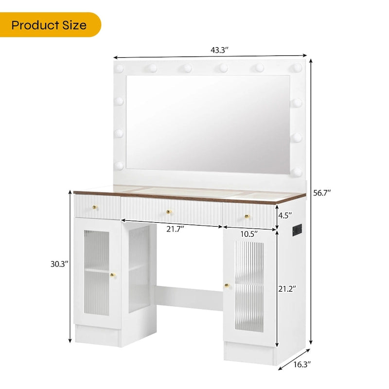 43.3 Vanity Desk with Large Mirror and Hollywood Bulbs