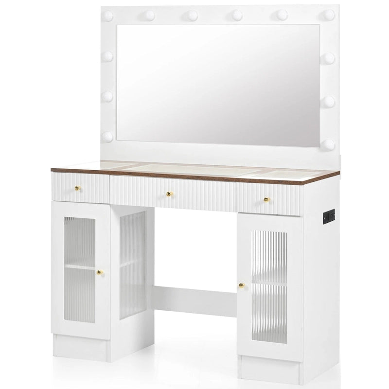 Coiffeuse de 110 cm avec grand miroir et ampoules de style hollywoodien