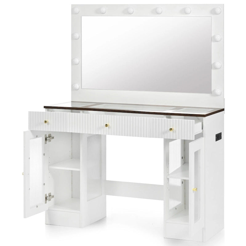 Coiffeuse de 110 cm avec grand miroir et ampoules de style hollywoodien