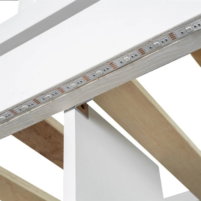 Lit mezzanine une place avec bureau intégré, éclairage LED et escalier de rangement, cadre de lit mezzanine en bois avec étagères et placards de rangement