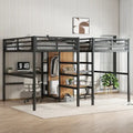 Lit mezzanine en métal avec double bureau, armoire, étagères et prise électrique pour un gain de place