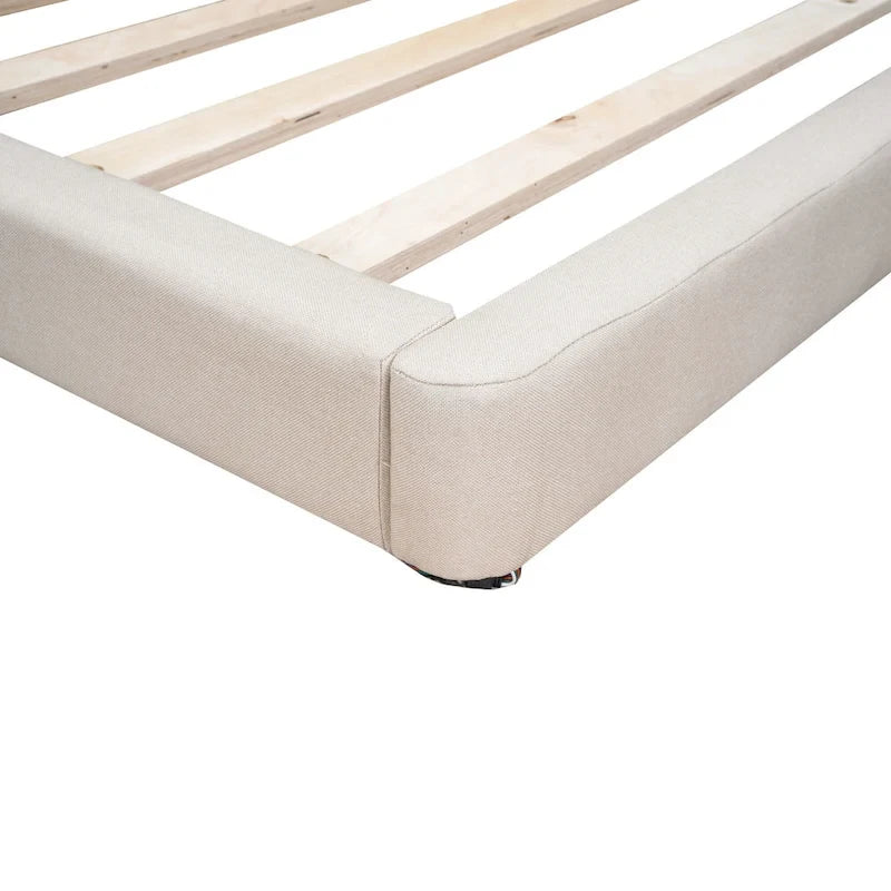 Lit plateforme capitonné beige avec lumières LED et tête de lit en forme de U