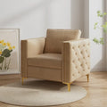 Fauteuil à accoudoirs capitonné Khaki Modern 35.4 avec pieds en métal et clous décoratifs pour salon