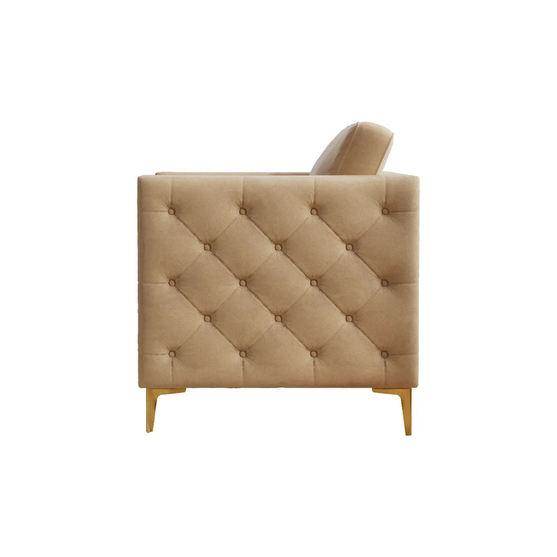 Fauteuil à accoudoirs capitonné Khaki Modern 35.4 avec pieds en métal et clous décoratifs pour salon
