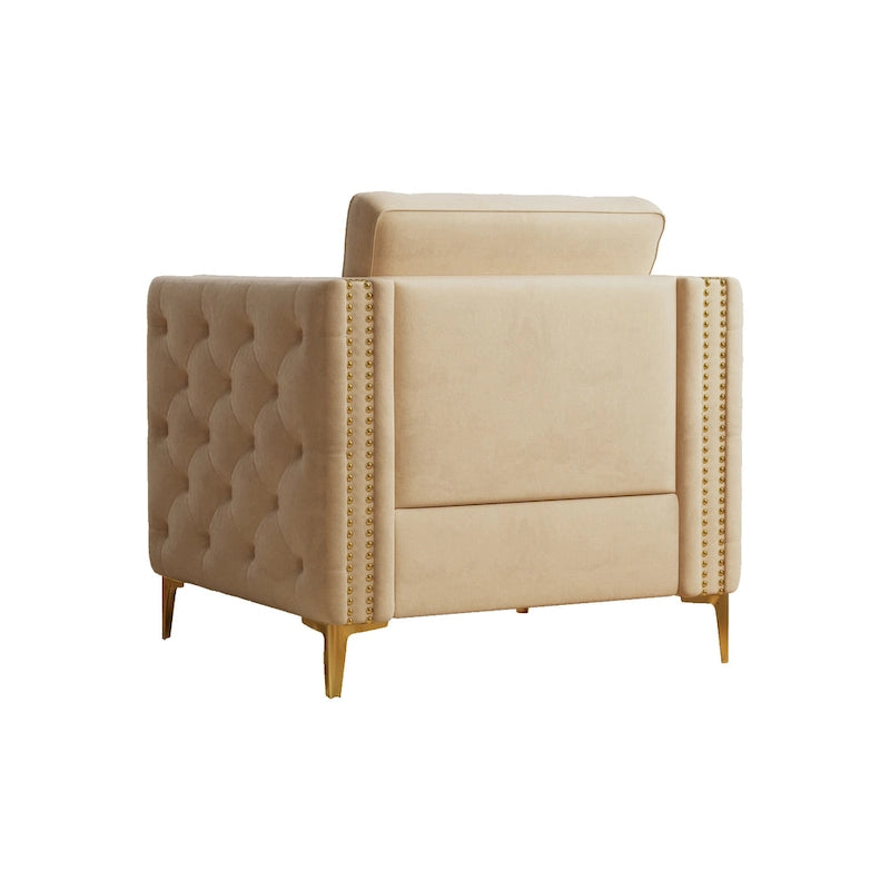 Fauteuil à accoudoirs capitonné Khaki Modern 35.4 avec pieds en métal et clous décoratifs pour salon