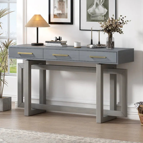 57 Modern Console Table with Three Drawers and Unique Leg Design for Entryway, Hallway, Living Room