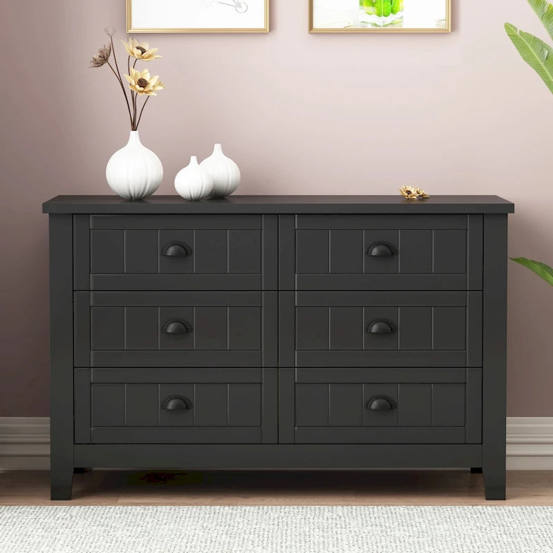 Commode double 6 tiroirs de style antique avec poignée coquille rétro pour chambre à coucher, salon