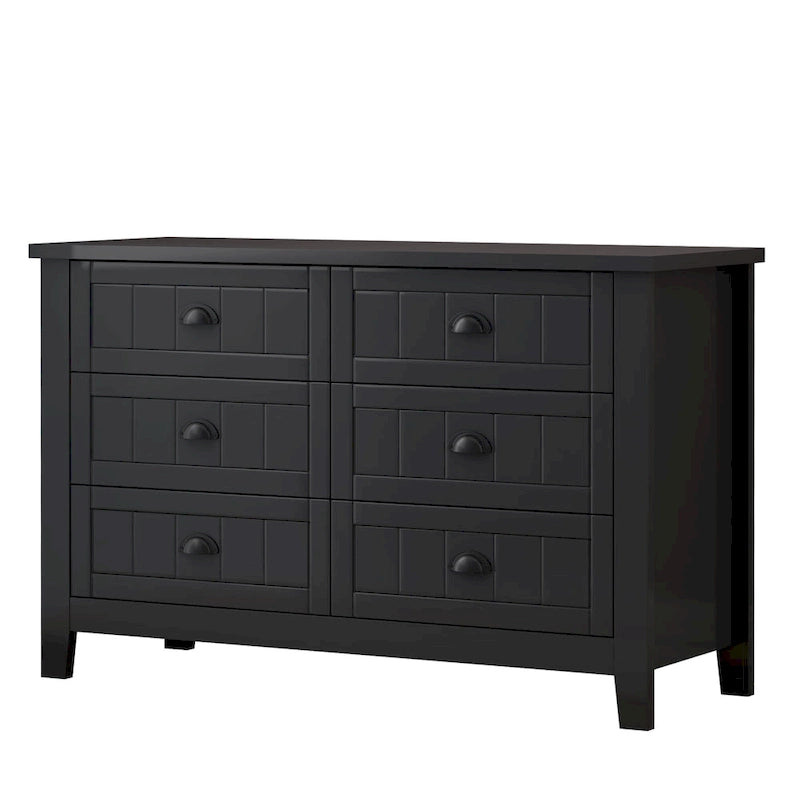 Commode double 6 tiroirs de style antique avec poignée coquille rétro pour chambre à coucher, salon