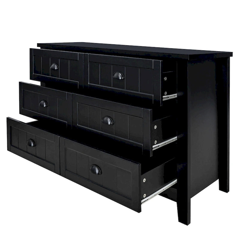 Commode double 6 tiroirs de style antique avec poignée coquille rétro pour chambre à coucher, salon