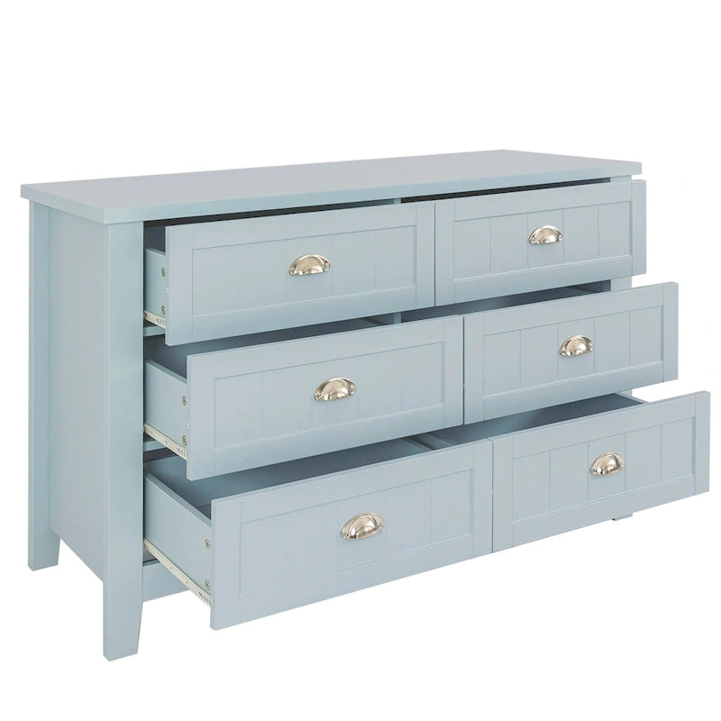 Commode double 6 tiroirs de style antique avec poignée coquille rétro pour chambre à coucher, salon