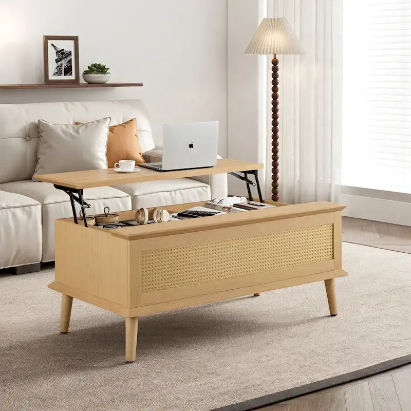 Table basse relevable en rotin avec rangement - 42 x 17