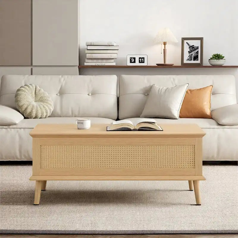 Table basse relevable en rotin avec rangement - 42 x 17