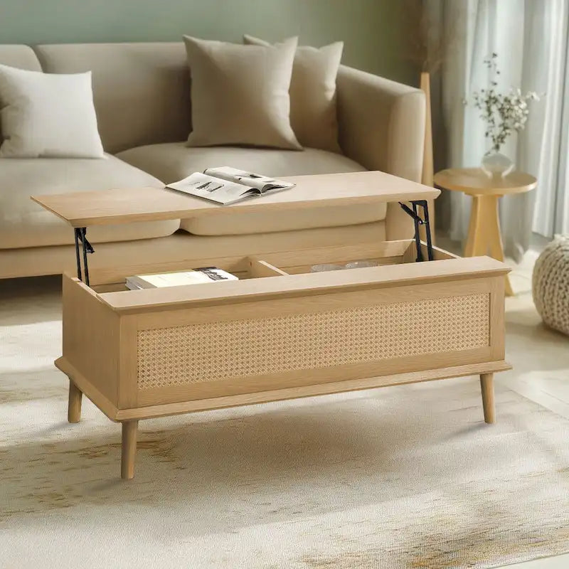 Table basse relevable en rotin avec rangement - 42 x 17