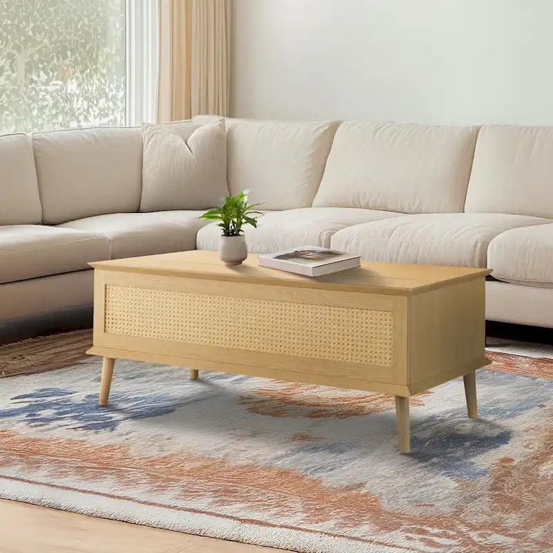 Table basse relevable en rotin avec rangement - 42 x 17