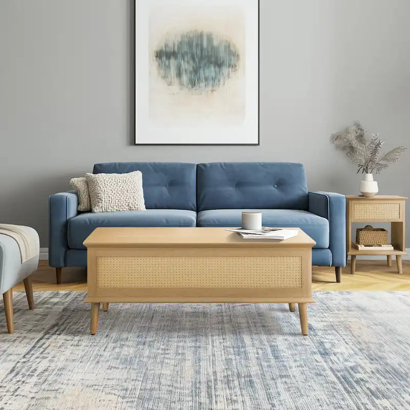 Table basse relevable en rotin avec rangement - 42 x 17