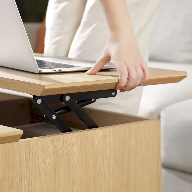 Table basse relevable en rotin avec rangement - 42 x 17
