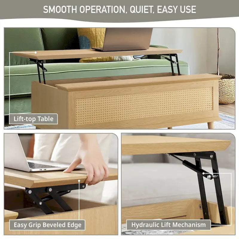 Table basse relevable en rotin avec rangement - 42 x 17