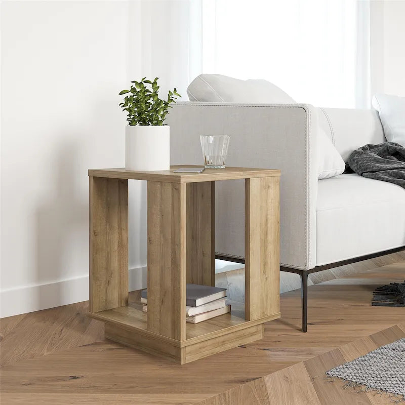Table d'appoint en chêne massif avec étagère – Table de salon moderne
