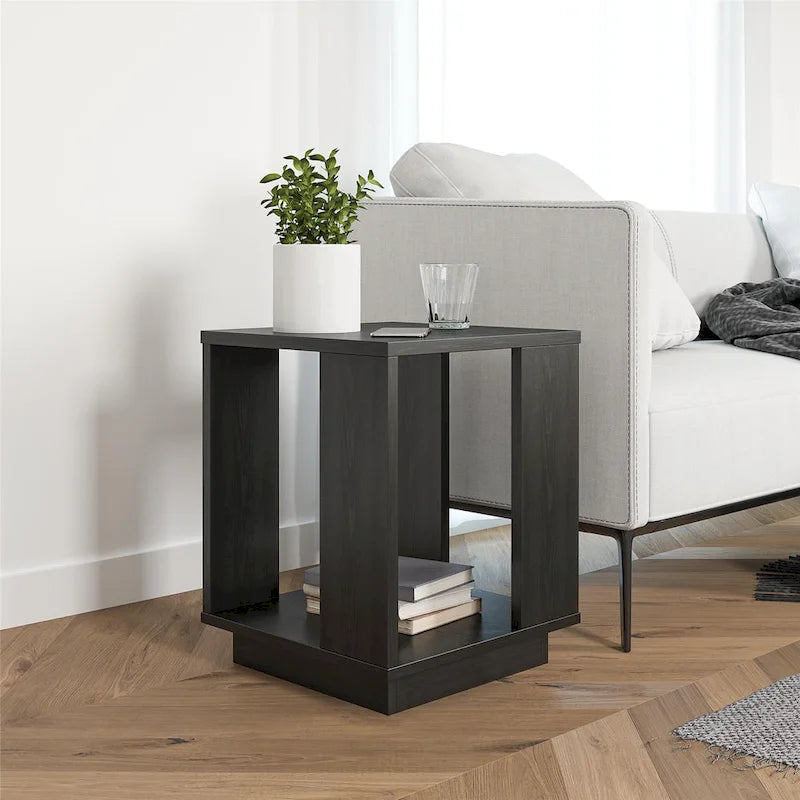 Table d'appoint en chêne massif avec étagère – Table de salon moderne