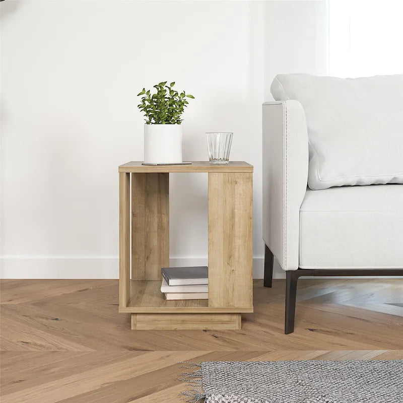 Table d'appoint en chêne massif avec étagère – Table de salon moderne