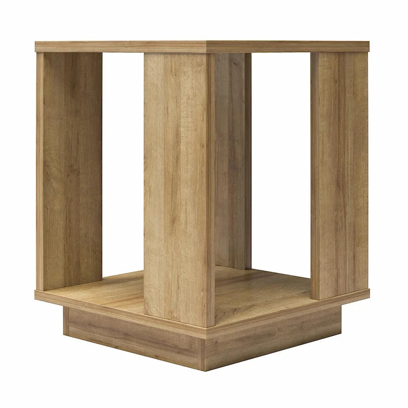 Table d'appoint en chêne massif avec étagère – Table de salon moderne