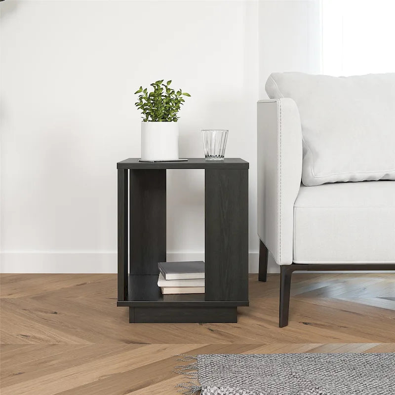 Table d'appoint en chêne massif avec étagère – Table de salon moderne